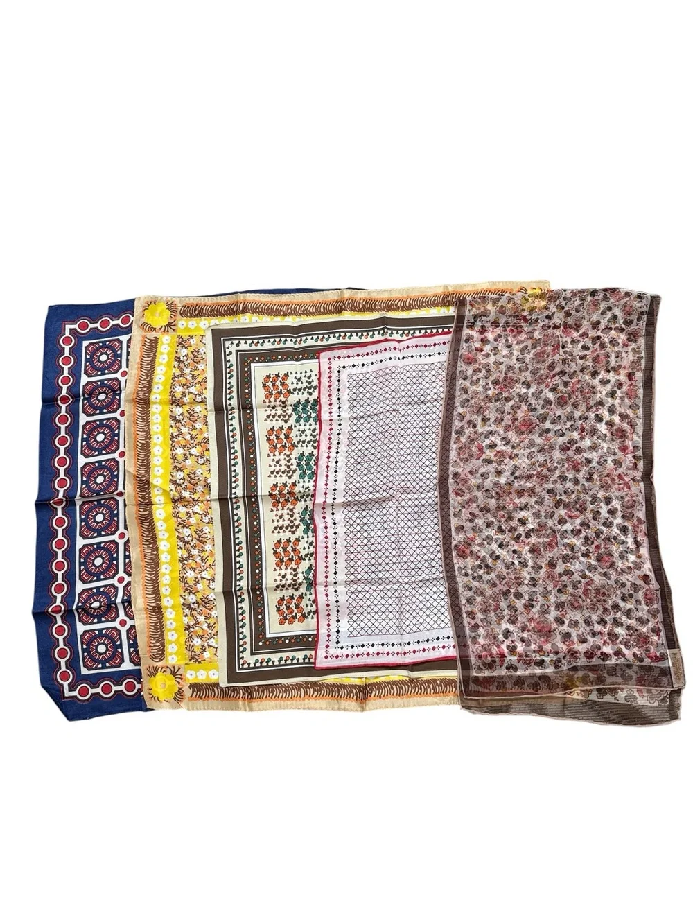 5 Vintage Scarves Head Scarf Floral Geometric Square Japan